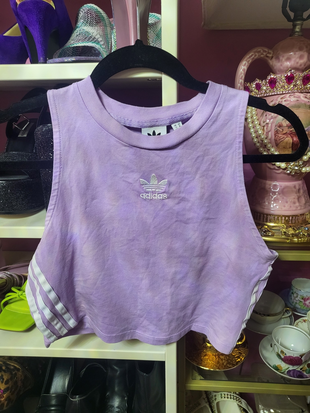 adidas Lavender Cropped Tank with Trefoil
